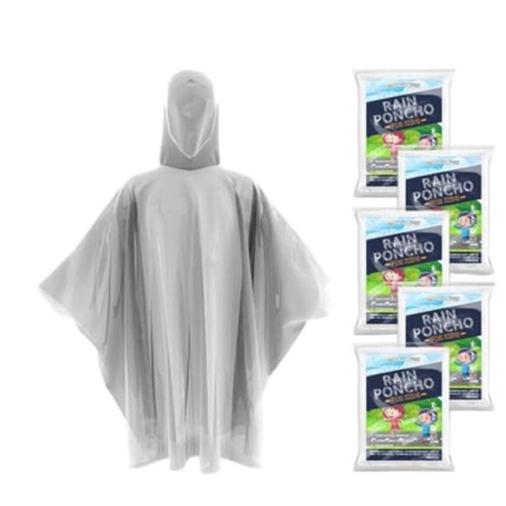 Kids Disposable Rain Poncho 5 Pack Waterproof Hooded Travel Emergency Ponchos